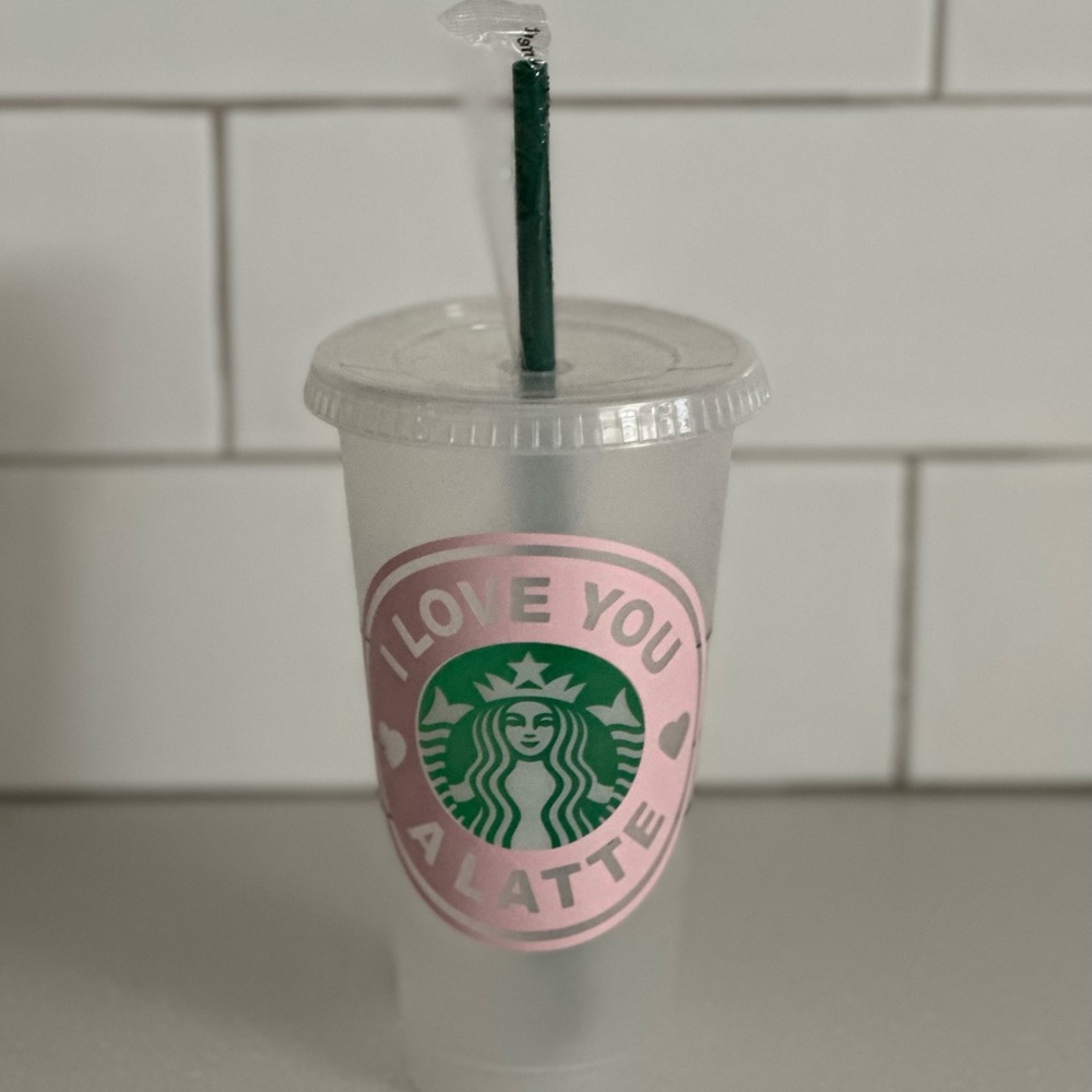Reusable Starbucks Venti tumbler “love you a latte” New